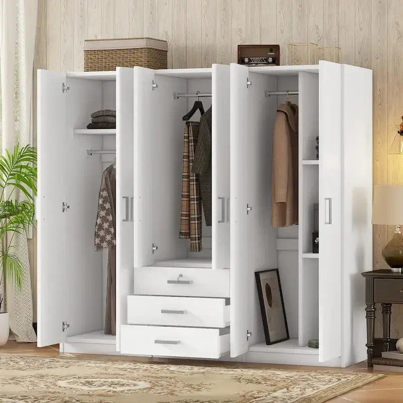 Armadio a 6 ante in legno con 3 cassetti grandi per camera da letto