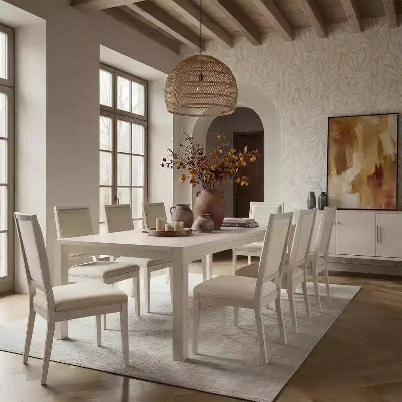 Set da Pranzo Moderno - Tavolo 80" + 6 Sedie Imbottite, Struttura in Legno Massello, Capacità Tavolo 400 libbre, Facile Montaggio