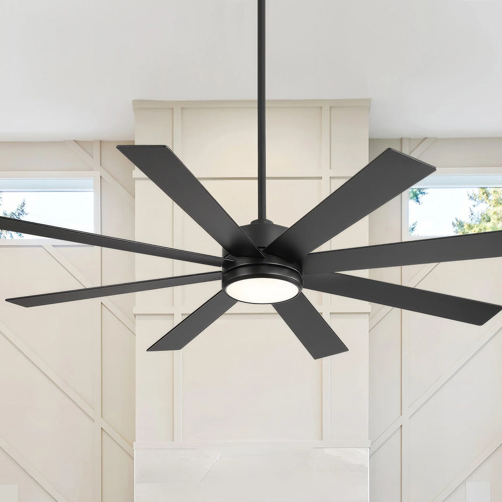 Ventilatore da soffitto nero da 65 pollici a 8 pale con luce LED e telecomando