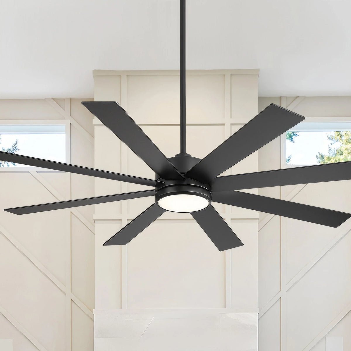 Ventilatore da soffitto nero da 65 pollici a 8 pale con luce LED e telecomando