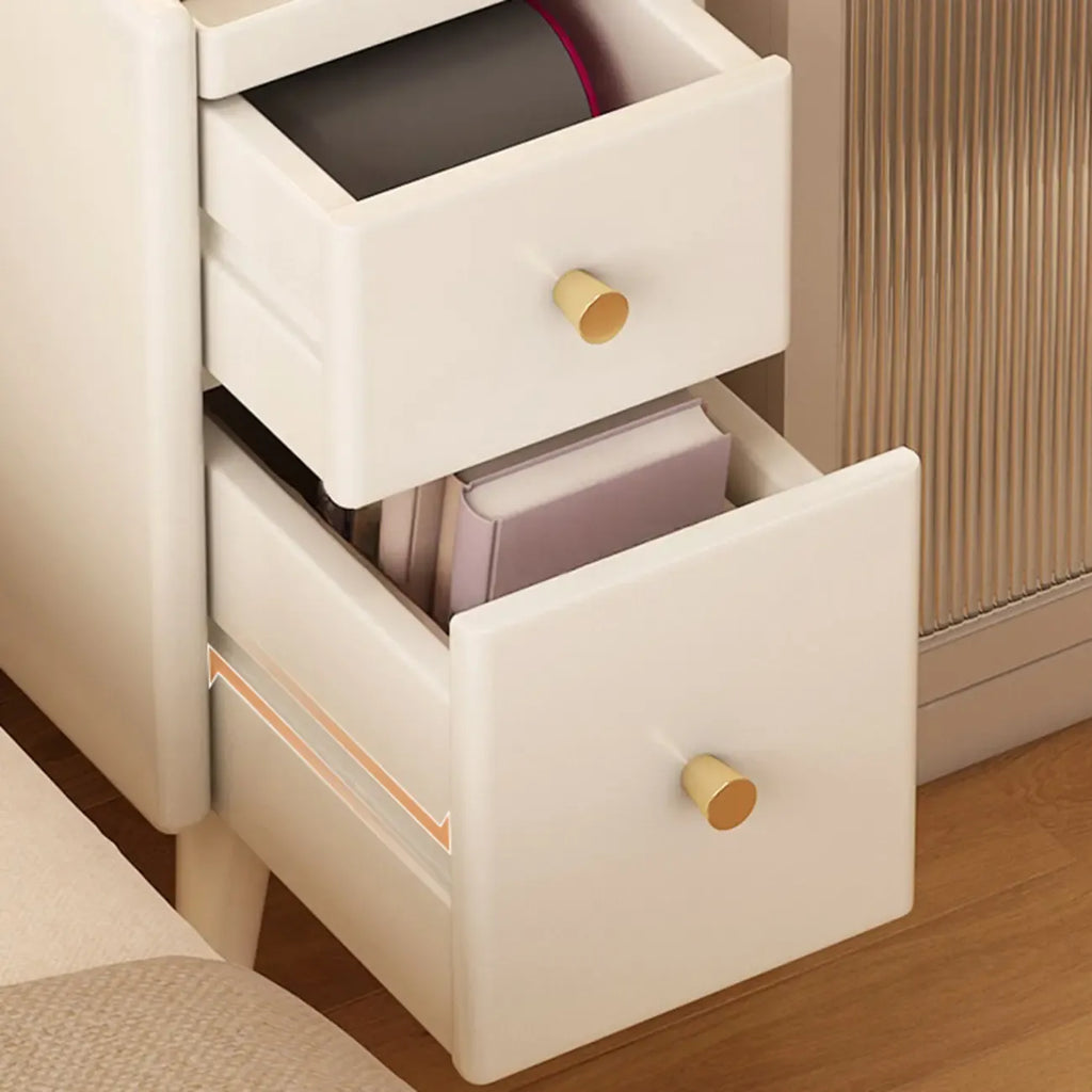 Table de chevet étroite en bois blanc à 2 étagères