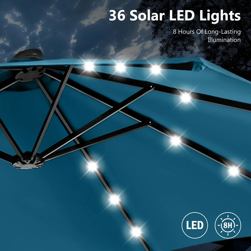 MAISON ARTS Ombrellone rettangolare da esterno a manovella con doppia falda da 4,5 metri, con luci a LED solari e base inclusa
