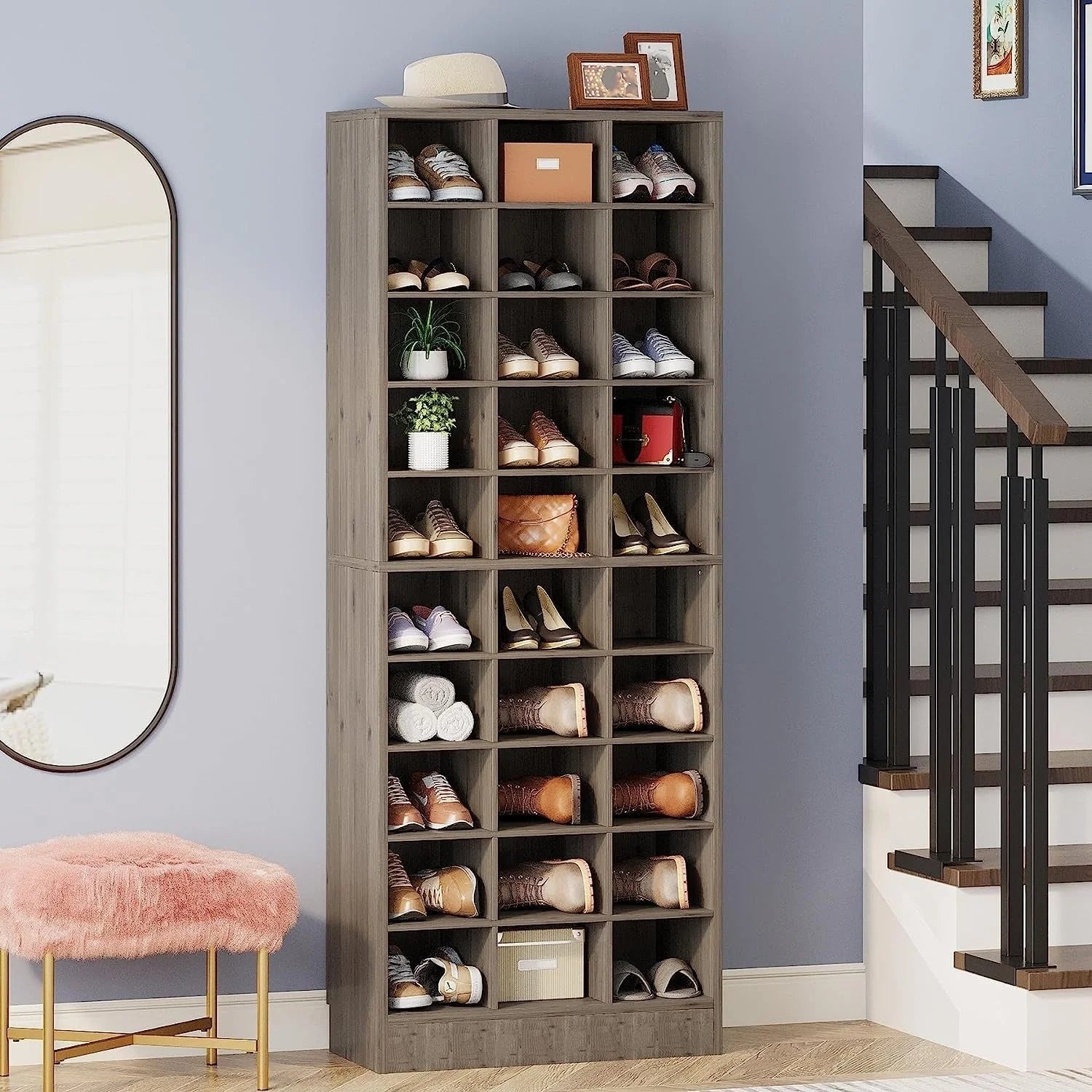 Meuble à chaussures haut 30 paires, étagère de rangement à chaussures en bois blanc 10 niveaux pour placard, entrée - 10 niveaux