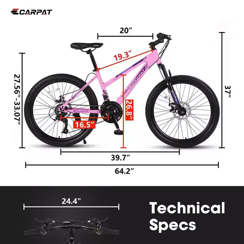 Okak Bici da montagna 24/26 pollici con 21 velocità e freni a doppio disco, bicicletta per bambini con sospensione anteriore da 100 mm, Dirt Bike per adolescenti e donne
