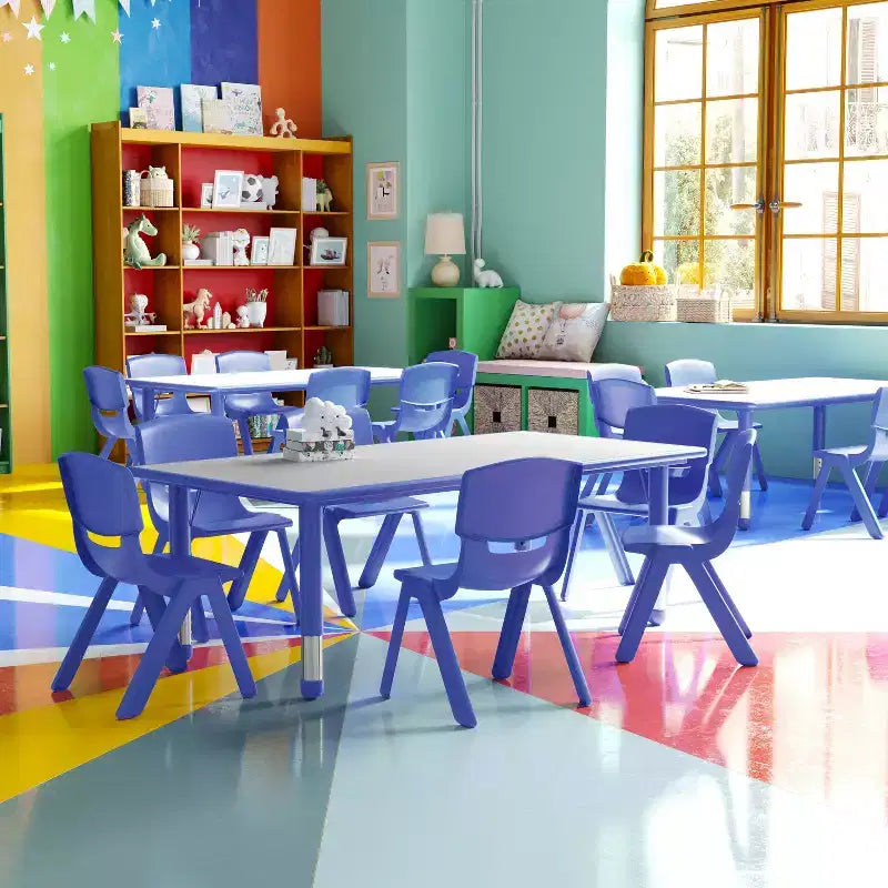 Set Tavolo Attività Rettangolare Regolabile in Altezza in Plastica Emma and Oliver 23.625"W x 47.25"L con 6 Sedie