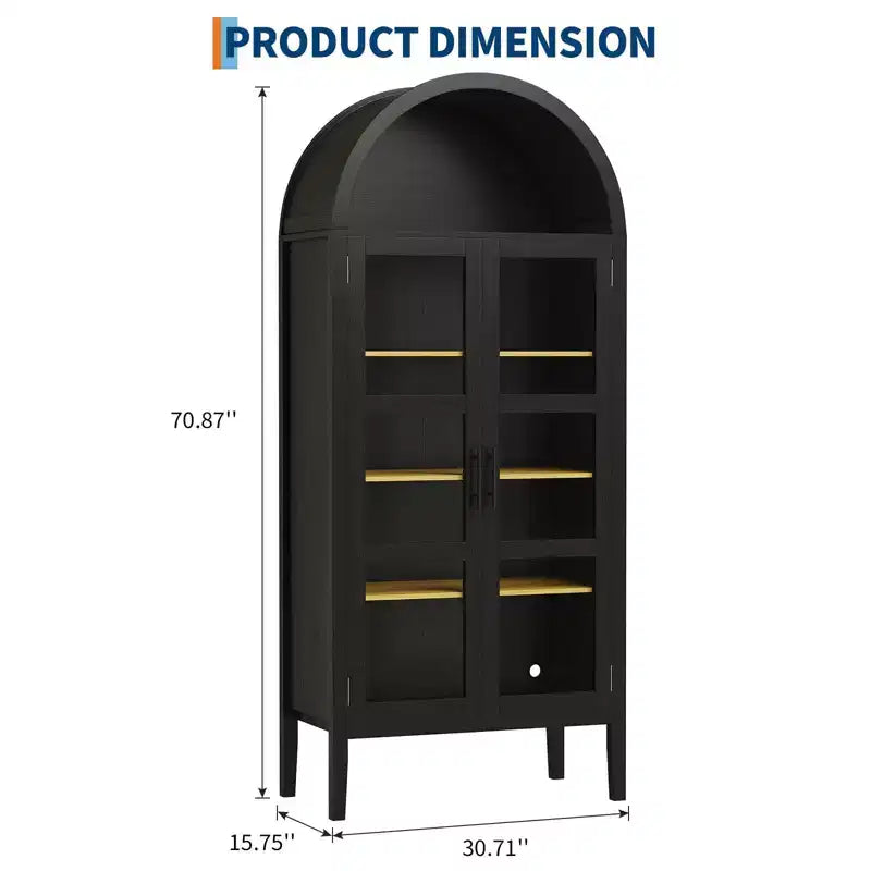 Mobile Contenitore, Nero/Bianco, Stile Arco, Singolo, Alto 71 con Luci a LED e Ante in Vetro