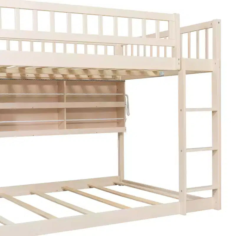 Luxystar Letto a castello moderno a due piazze con contenitore, mensole illuminate e pannello forato