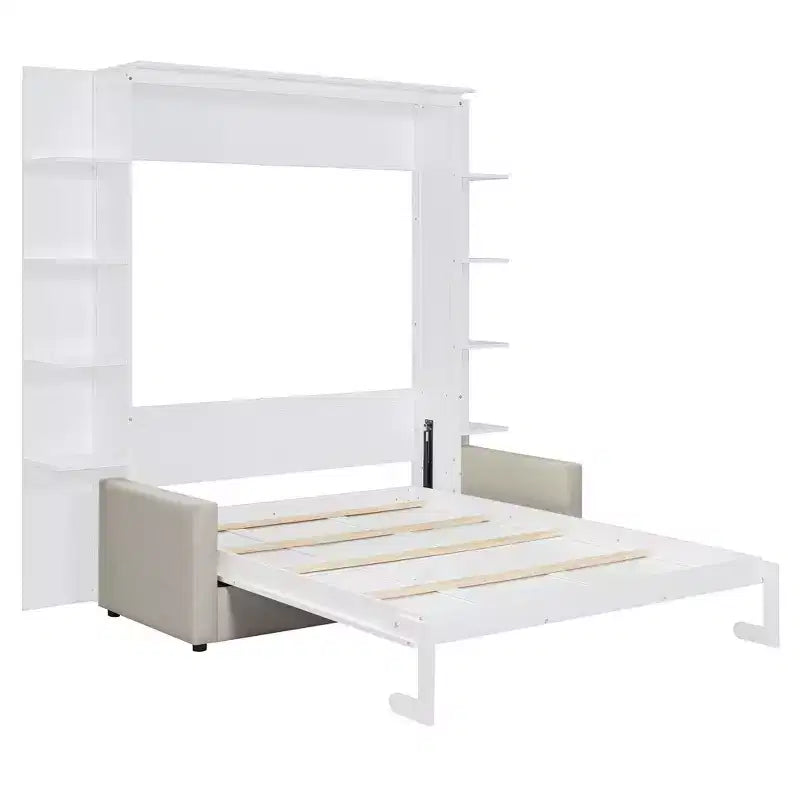 Lit escamotable mural Whisen Modern Design Queen size en bois avec canapé et étagères