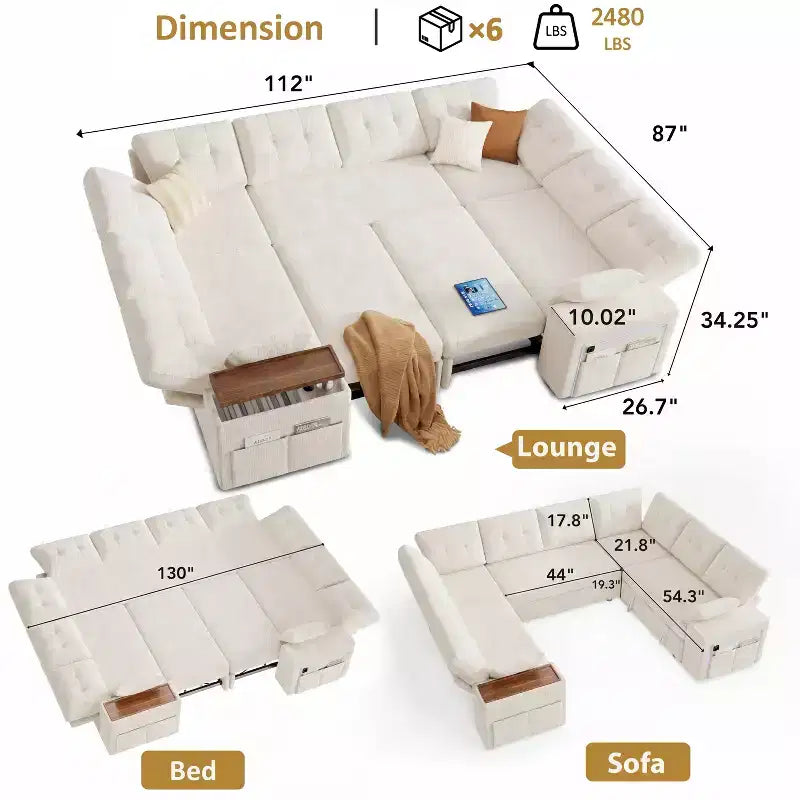 Divano letto componibile modulare Dyonery 112 con letto estraibile, divano componibile a U con contenitore, divani con seduta extra ampia e profonda per soggiorno