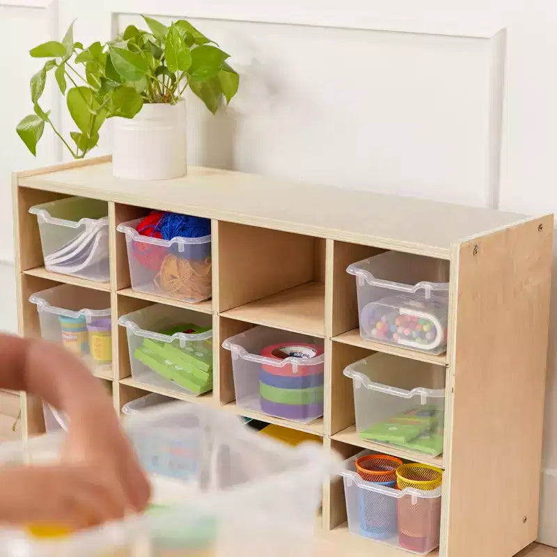 Mobile Cubby con vassoio e 15 contenitori frontali a paletta, 3x4, Arredamento per bambini