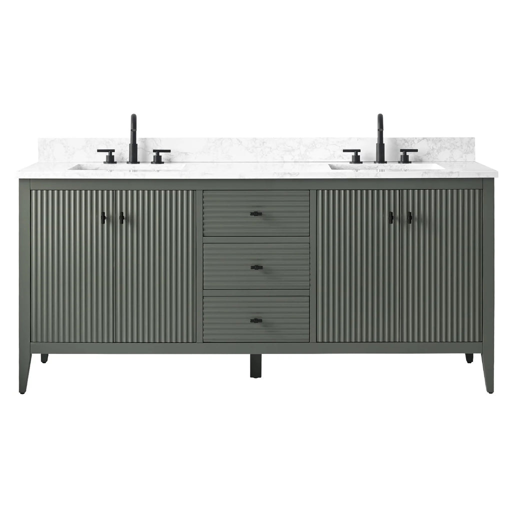 Mobile lavabo doppio Vanity Art 72 per bagno con piano in marmo composito