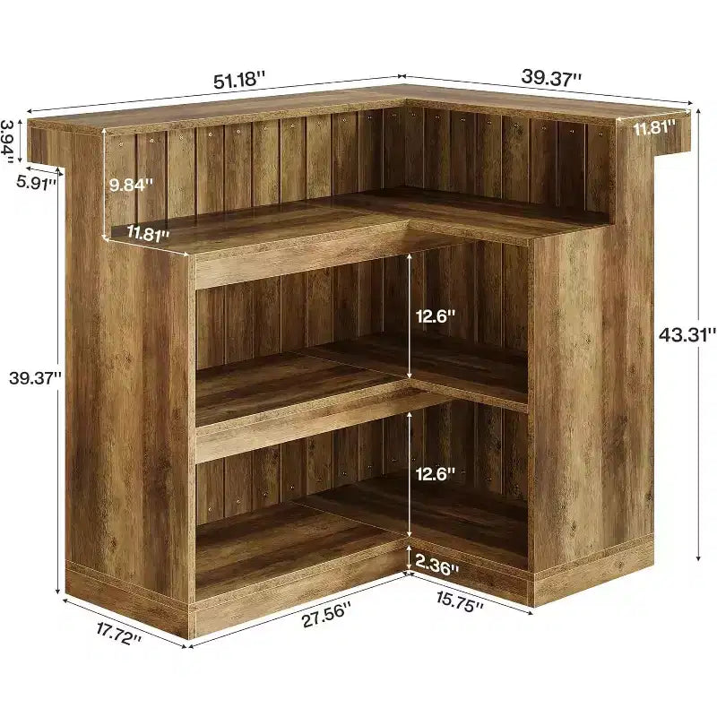Mobile bar a L Lantine, tavolo da bar angolare a 4 ripiani con mensole e porta calici da vino per pub domestico