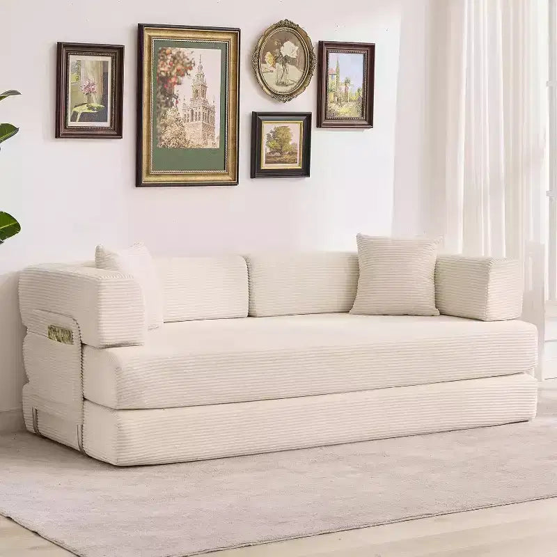 Divano Letto Convertibile 5-in-1, Divano Letto Modulare in Velluto a Coste da 78,8 Pollici con Struttura Robusta, Futon Multifunzionale per Piccoli Spazi, Soggiorno e Camera degli Ospiti