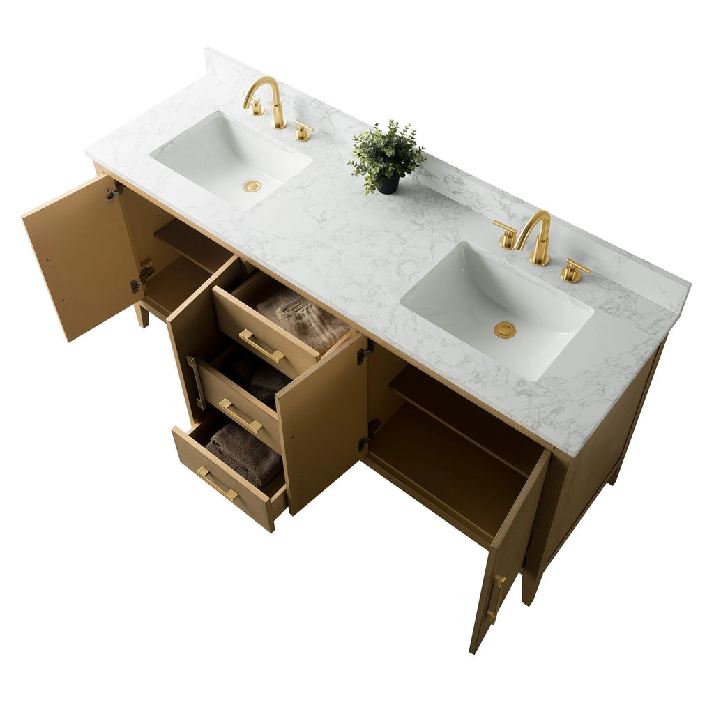 Mobile lavabo doppio Vanity Art 72 per bagno con piano in marmo composito
