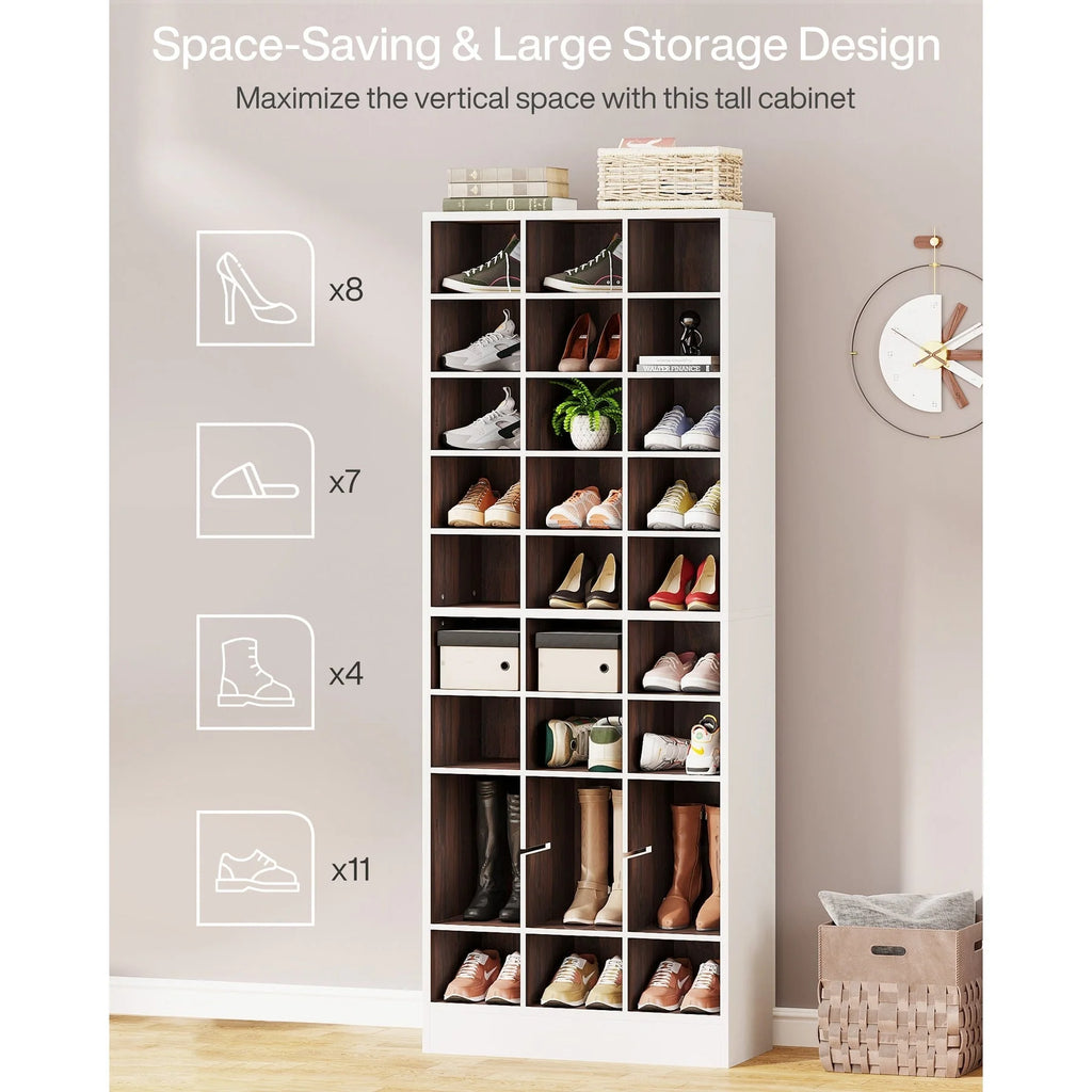Meuble à chaussures haut 30 paires, étagère de rangement à chaussures en bois blanc 10 niveaux pour placard, entrée - 10 niveaux