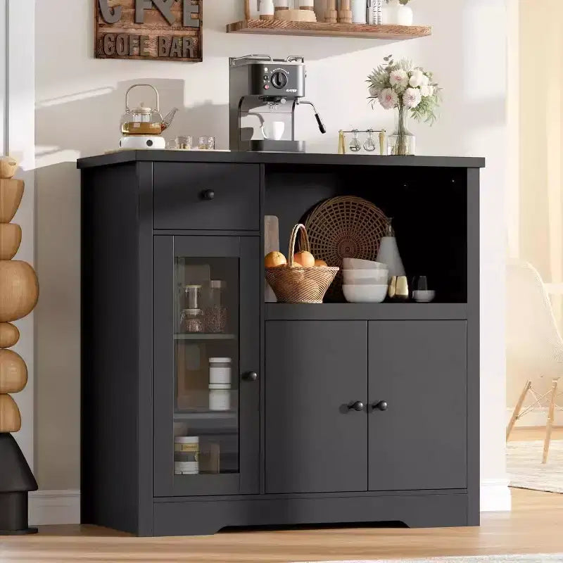 Mobiletto da cucina per microonde con contenitore, con 3 ante, 1 cassetto e ripiani regolabili, mobiletto dispensa