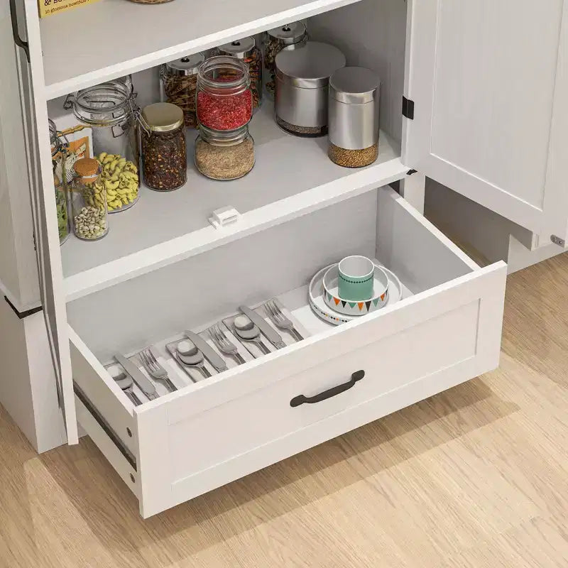 HOMCOM Credenza a 2 Ante da Cucina, Mobile Dispensa Alto con 2 Ante Scorrevole, Ripiani Regolabili e Cassetto