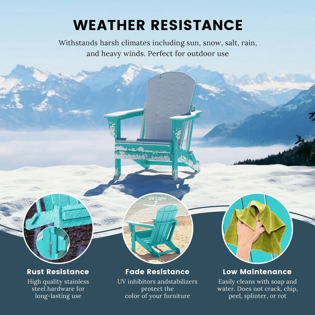 Polytrends Laguna Sedia Adirondack Pieghevole da Esterno per Patio Resistente allo Sbiadimento e alle Intemperie