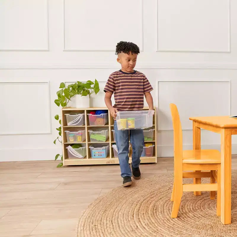 Mobile Cubby con vassoio e 15 contenitori frontali a paletta, 3x4, Arredamento per bambini