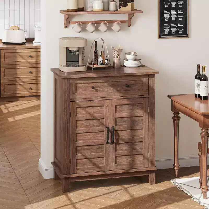 Mobile Contenitore Rustico da 80 cm, con Ante a Doghe, 3 Ripiani Regolabili, Armadietto a Doppia Anta, per Cucina, Sala da Pranzo e Ufficio Domestico