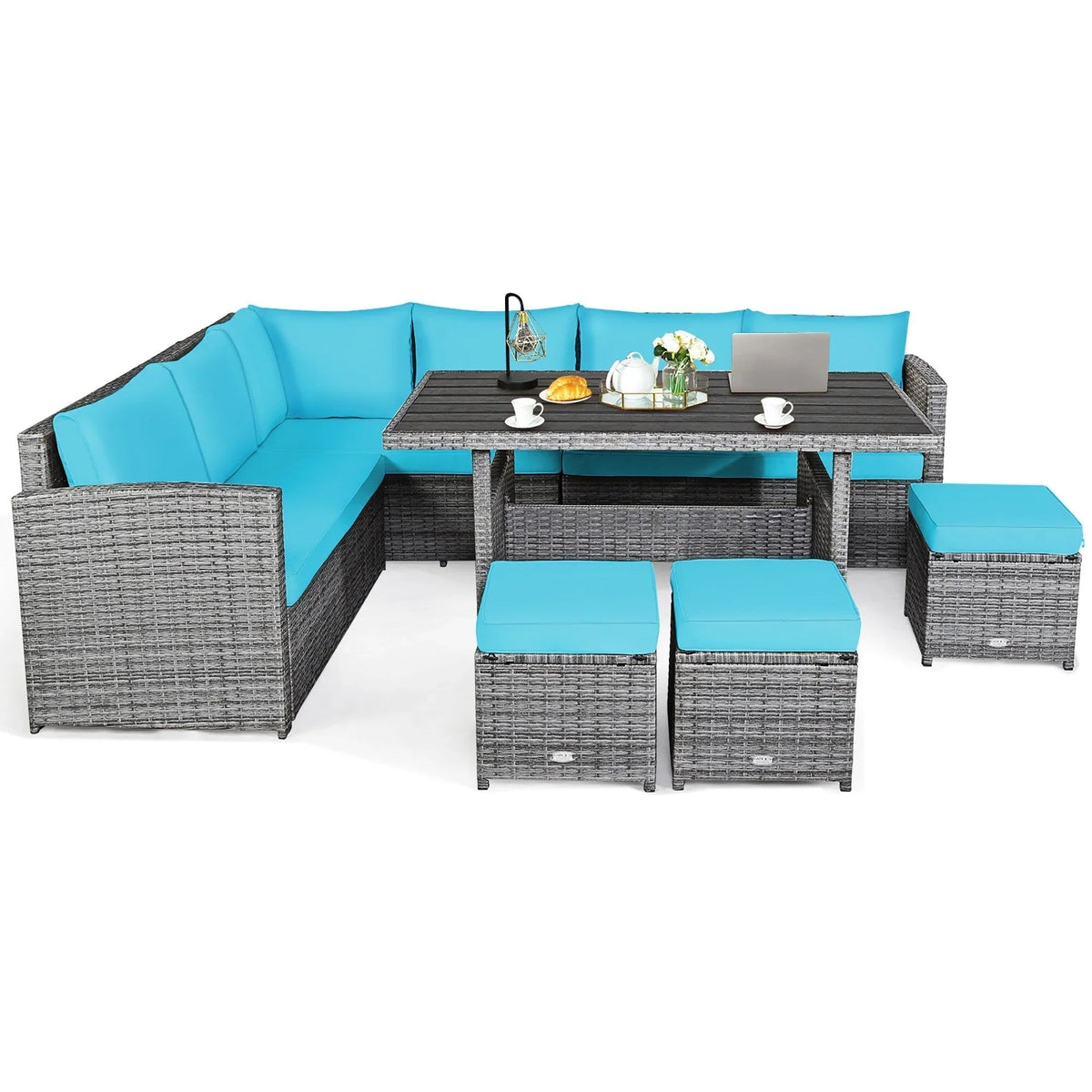Costway Set da pranzo da 7 pezzi in rattan per esterni Divano componibile ottomano - Vedi dettagli