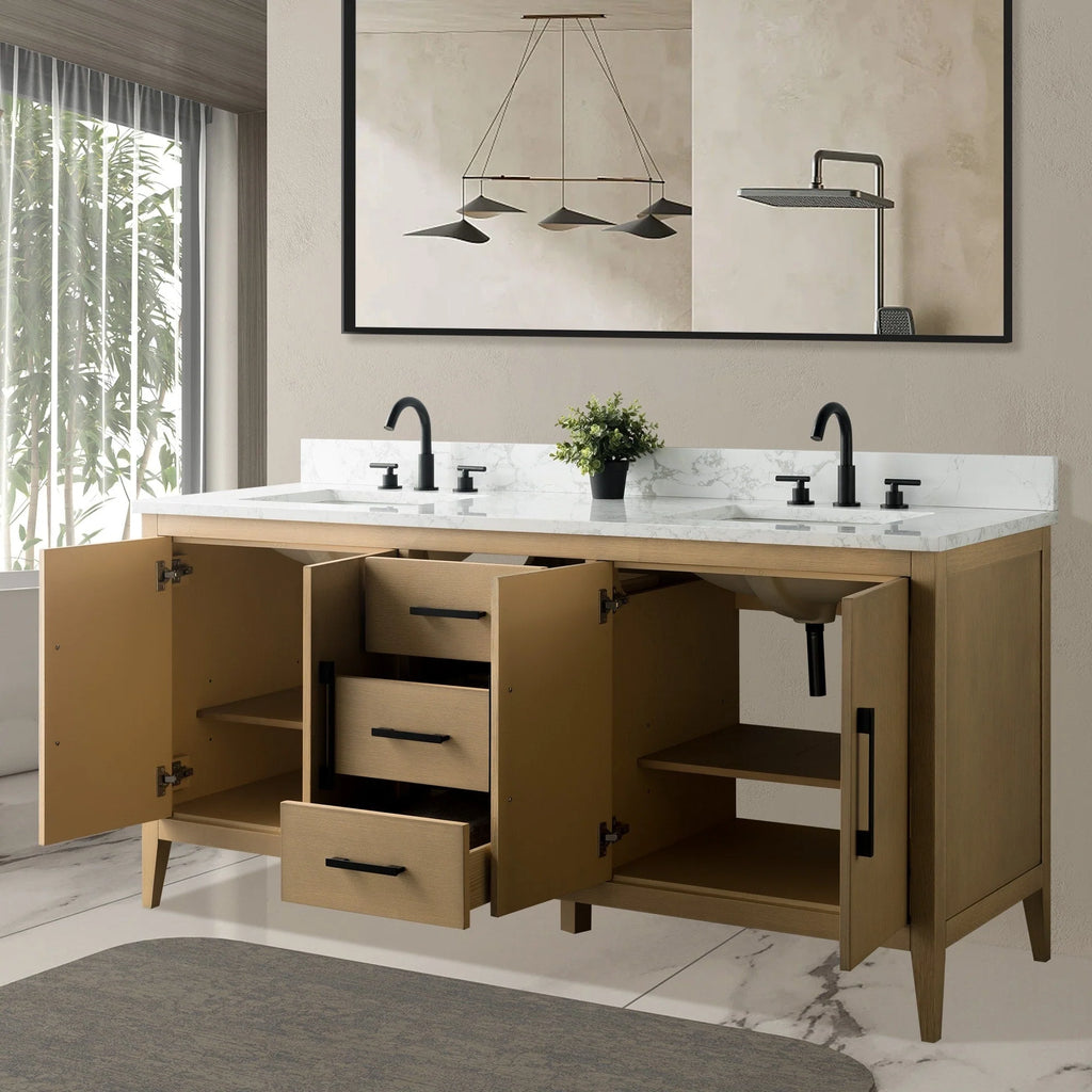 Mobile lavabo doppio Vanity Art 72 per bagno con piano in marmo composito