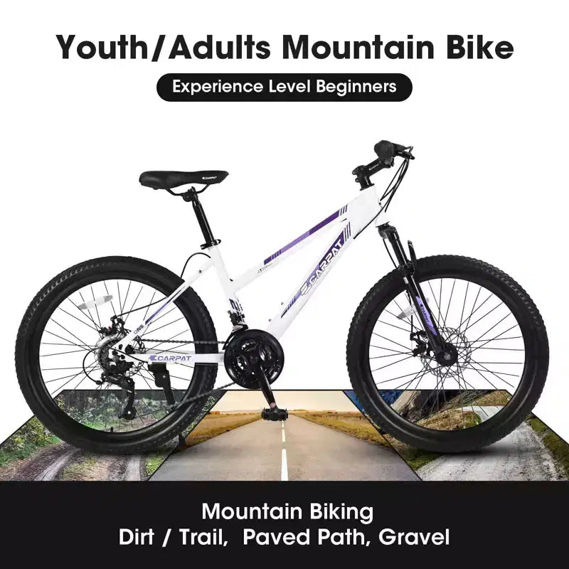 Okak Bici da montagna 24/26 pollici con 21 velocità e freni a doppio disco, bicicletta per bambini con sospensione anteriore da 100 mm, Dirt Bike per adolescenti e donne