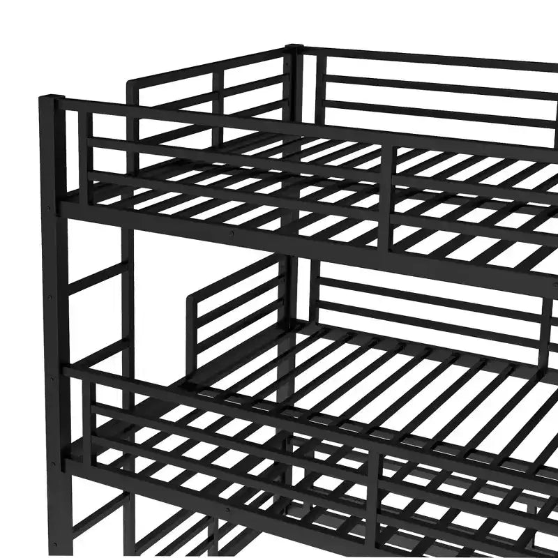 Letto a castello triplo completo, in metallo, con ringhiere di sicurezza, letto a castello robusto con design a riduzione di rumore, nero