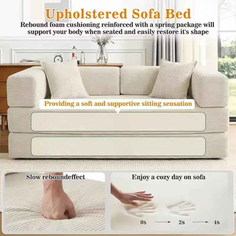 Dyonery 78Divano Letto Pieghevole Convertibile in Corduroy King Size Divano Letto a Pavimento Combinazione 4-in-1 Divano Modulare Componibile Divano Comodo Pieghevole.