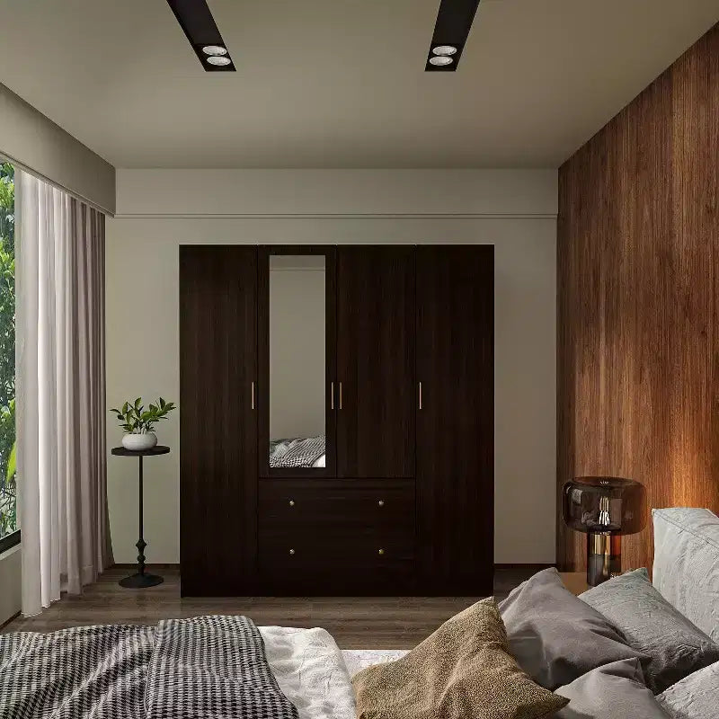 Hitow Armadio 2 Cassetti Grandi Zona Centrale Appendiabiti con Specchio Stile Minimalista
