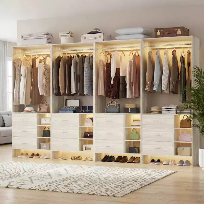 Besiost Set di 4 organizer per armadio con cassetti in legno e aste appendiabiti