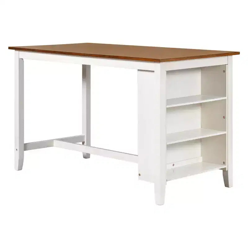 Set da pranzo Homy Casa 5 pezzi, tavolo e sedie altezza bancone con mensole, bianco e noce, stile moderno rustico