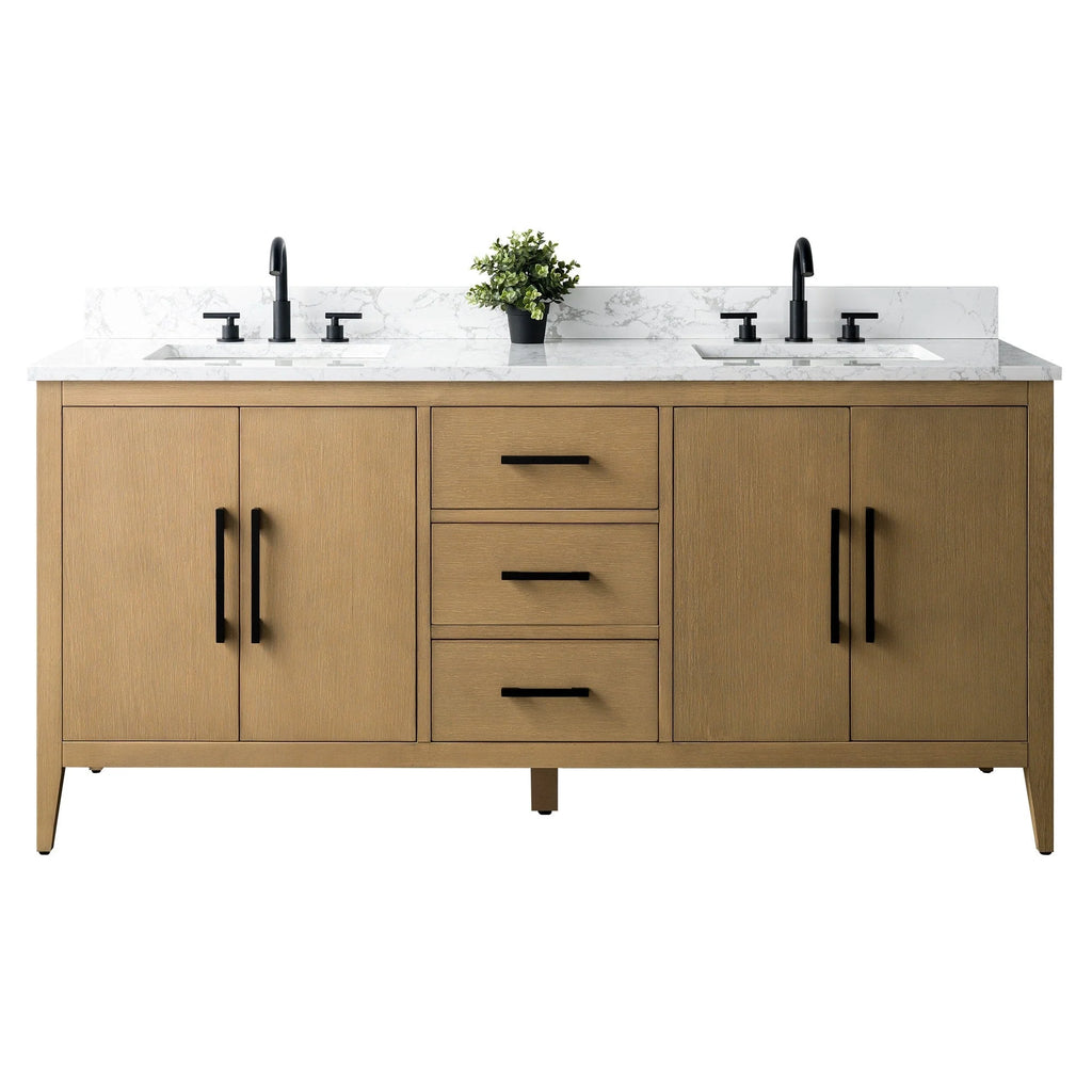 Mobile lavabo doppio Vanity Art 72 per bagno con piano in marmo composito