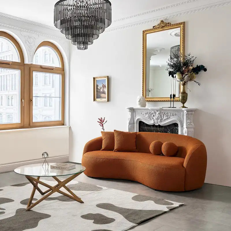 Divano curvo Blaine in tessuto Bouclé di lusso, stile giapponese moderno