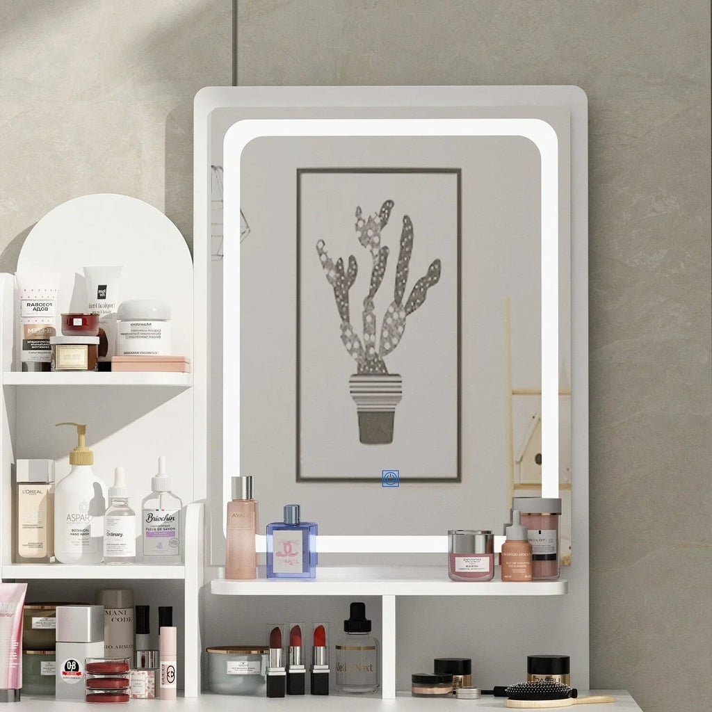 Tavolo da Trucco con Luci a LED, Specchio e Sgabello