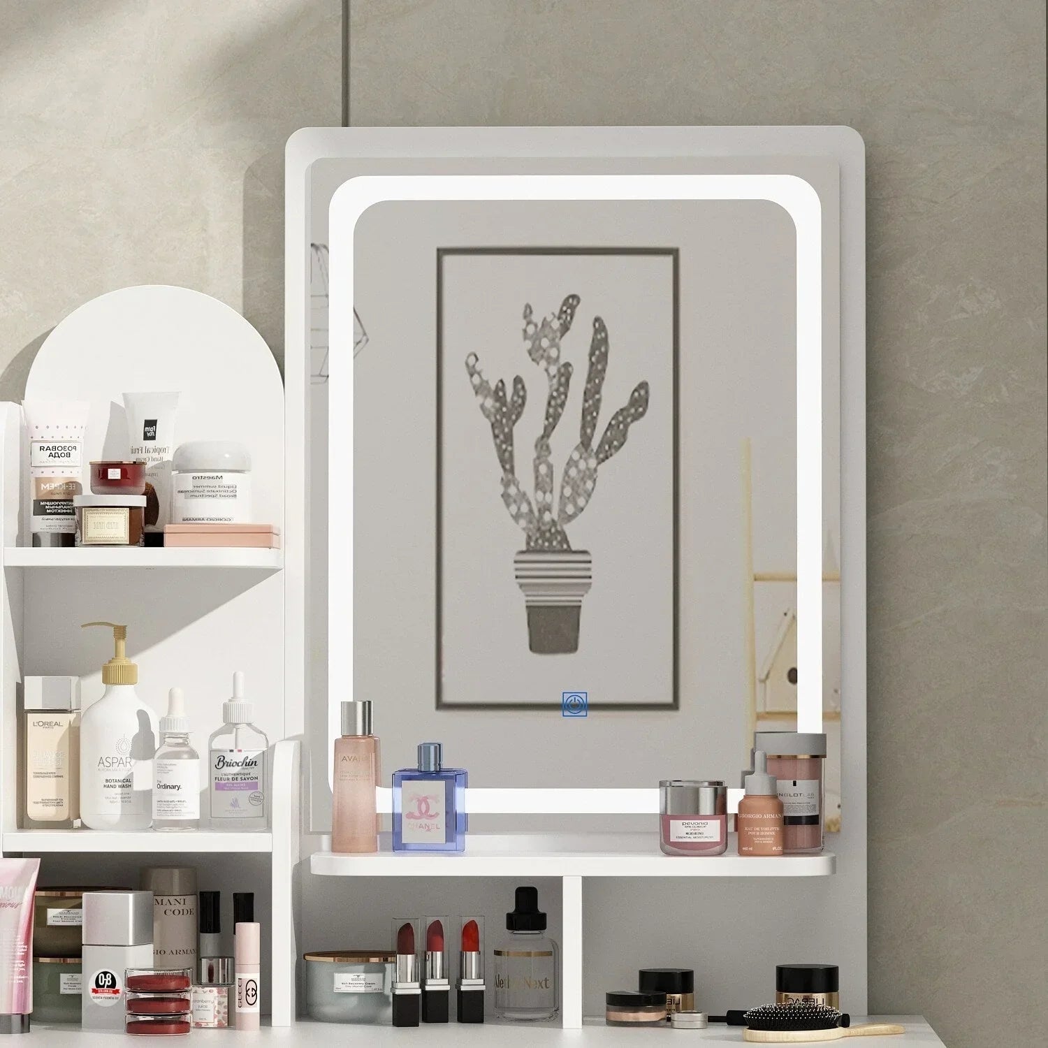 Tavolo da Trucco con Luci a LED, Specchio e Sgabello
