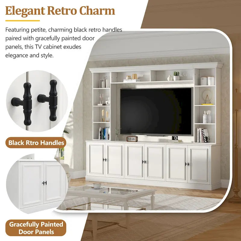 Set da parete per centro di intrattenimento a 4 pezzi con ponte per TV fino a 70 pollici, mobile TV con ripiani regolabili, console multimediale grande