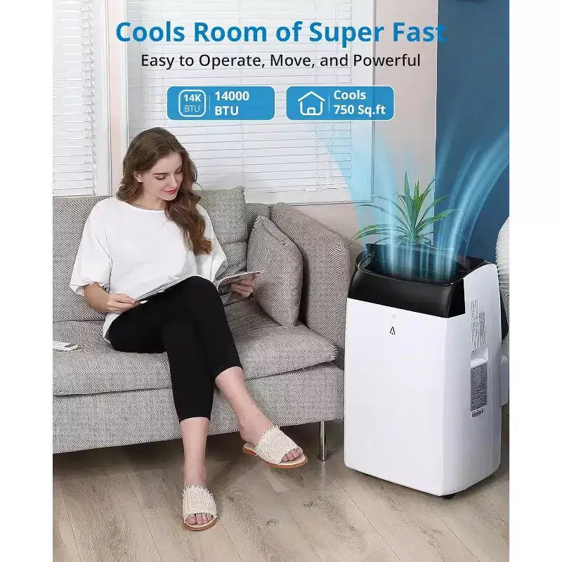 Condizionatore portatile 14000 BTU, unità AC 3-in-1 per ambienti fino a 70 m² con deumidificatore
