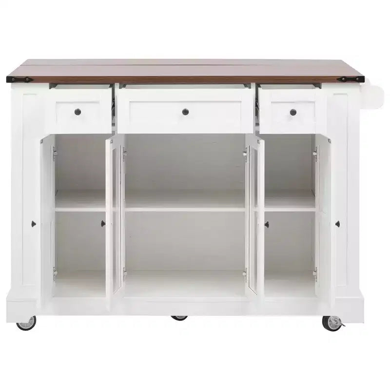 Carrello da cucina con ante in vetro temperato, portabottiglie laterali, presa di corrente e anta a ribalta