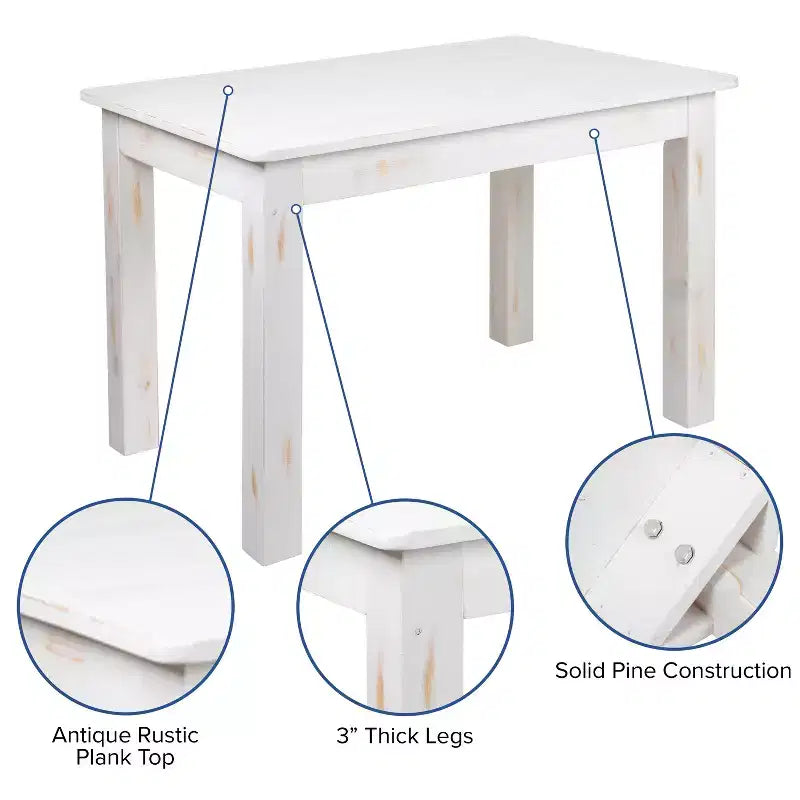 Flash Furniture Tavolo da Pranzo Rettangolare Rustico in Pino Massiccio 46 x 30
