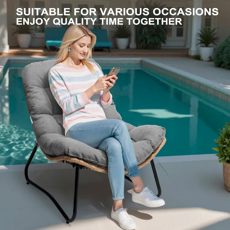 Poltrone Papasan da Esterno con Cuscino in Rattan PE, Comode Poltrone da Patio con Tavolino Laterale