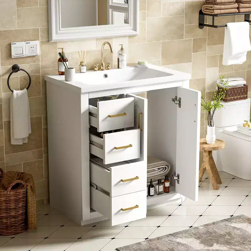 Mobile bagno 30 pollici con lavabo singolo, armadietto e 3 cassetti – Nero / Blu / Verde / Indaco / Bianco