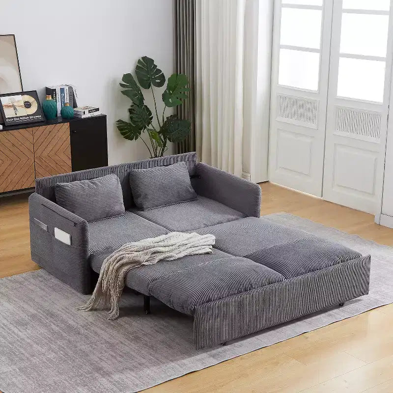 Divano Letto Convertibile in Velluto a Coste 3-in-1 con Letto Estraibile 64.5