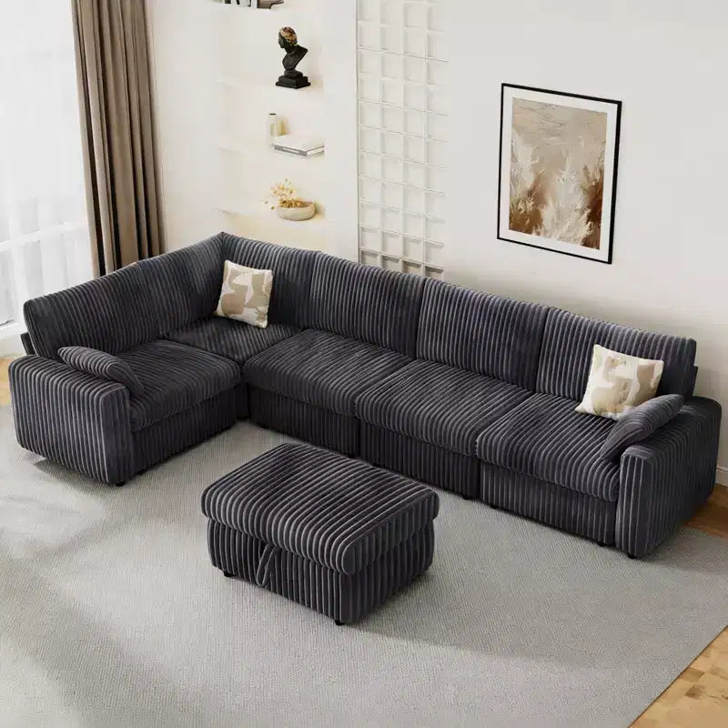 Canapé d'angle modulaire en velours côtelé Dyonery avec housses lavables