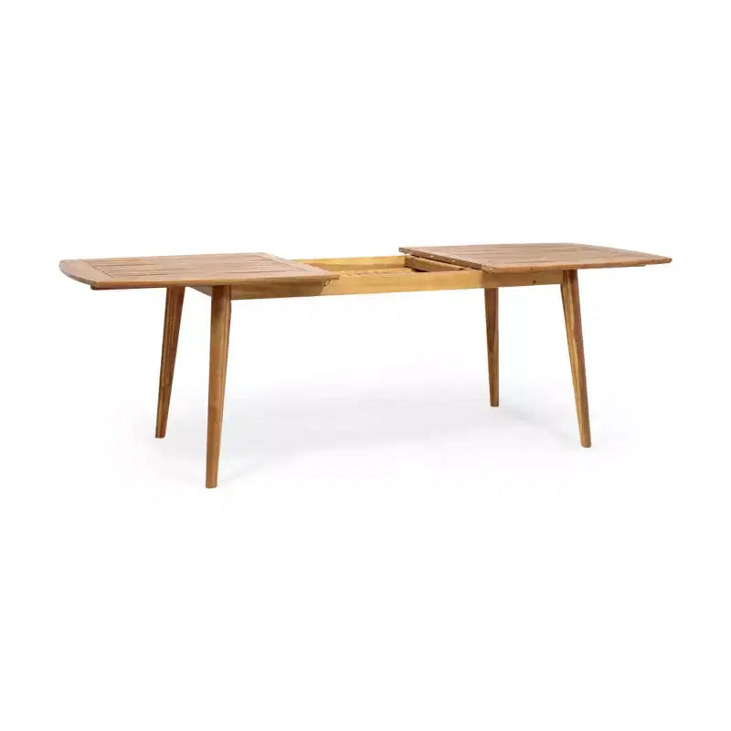 Set da pranzo da esterno allungabile da 7 pezzi con sedie impilabili, tavolo in legno di acacia