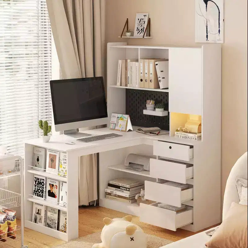 Scrivania ad angolo a L da 46 pollici con libreria e cassetti