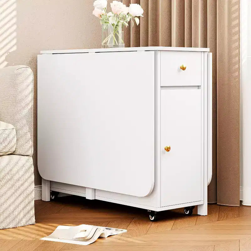 ATJafurn Tavolo da Pranzo Pieghevole da 150 cm con Ante a Scomparsa Salvaspazio, Tavolo da Cucina Rettangolare Allungabile in Legno con Ruote e Contenitore