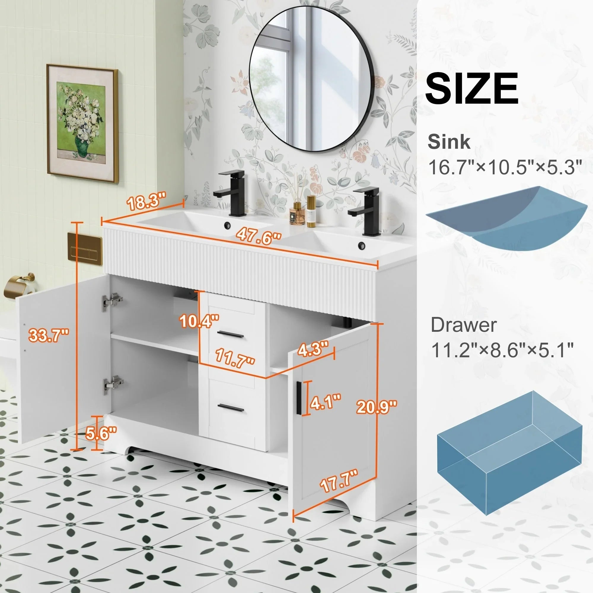 Mobile bagno 30/36/48 Wavy Line con lavabo e rubinetto