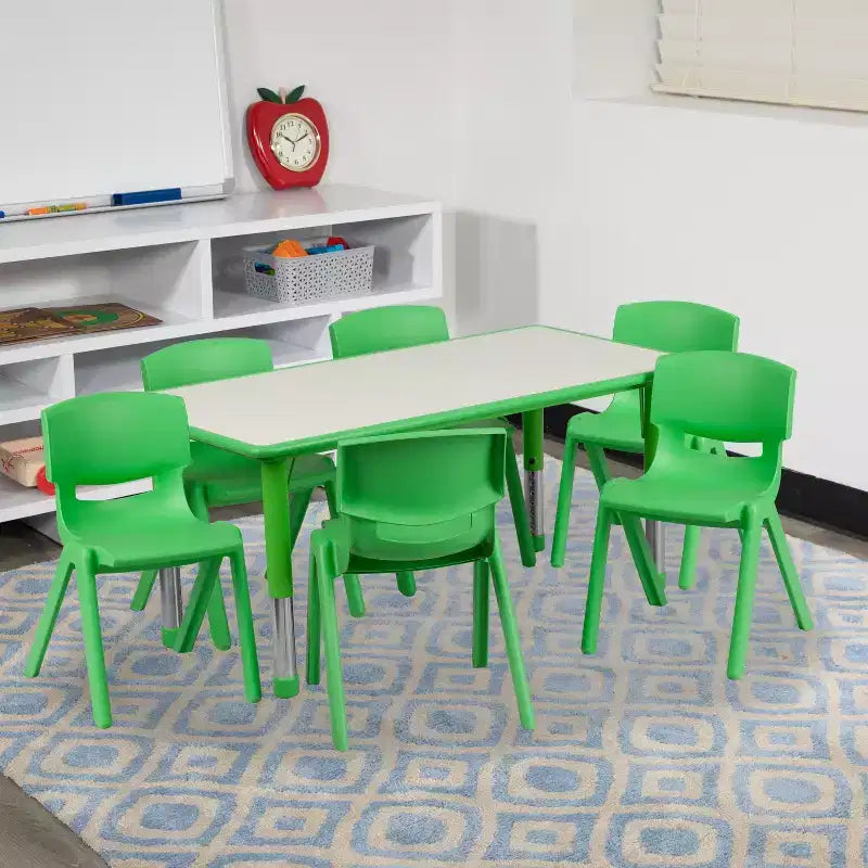 Set Tavolo Attività Rettangolare Regolabile in Altezza in Plastica Emma and Oliver 23.625"W x 47.25"L con 6 Sedie