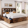 Struttura Letto Matrimoniale con Testiera Contenitore, Struttura Letto in Legno con 4 Cassetti, Libreria Contenitore e Letto a Piattaforma King Size con Robusto Supporto in Metallo